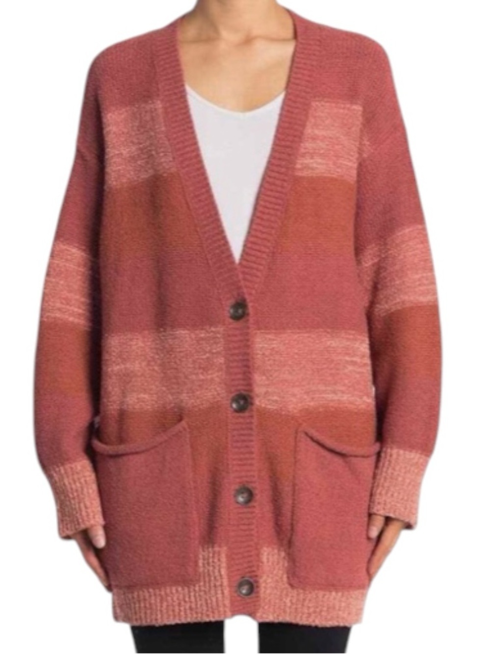 Free People Southport Beach Cardigan Chunky Knit Oversized In Blushes Combo XS - Picture 4 of 14